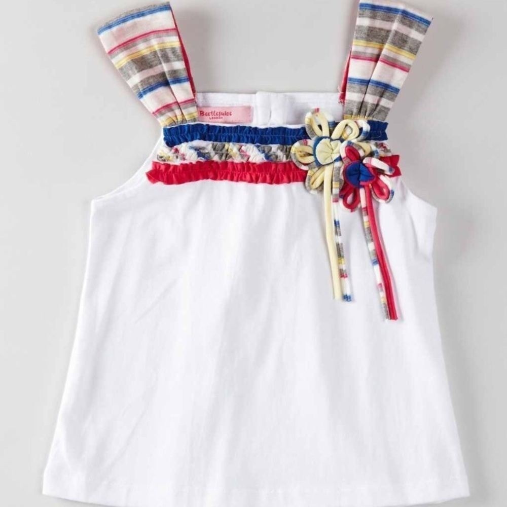 Beetlejuice London About Town Flower  White Top Striped Straps Flower Sz 4 New